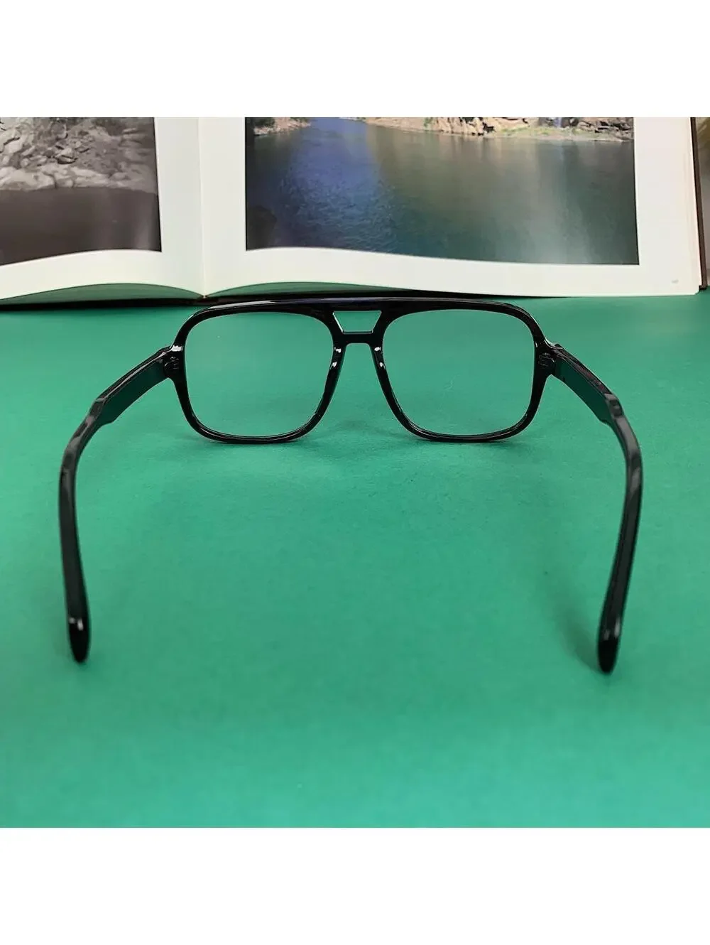 Vintage 90s style Black square frame glasses with clear 55mm lens. Unisex